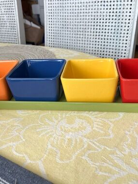 Colorful Ceramic Square Dishes Set with Tray- Blue & Yellow